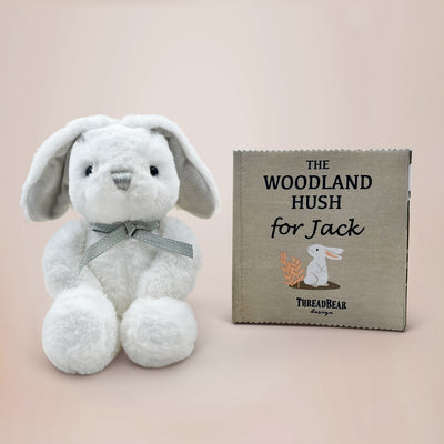 New Baby Gif Personalised Rag Book And Grey Bunny Eco Soft Toy