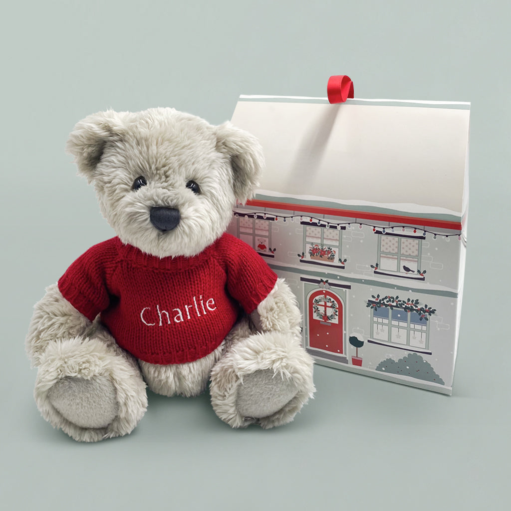 Personalised Baby First Christmas Gift Teddy Bear With Christmas Gift Box Red