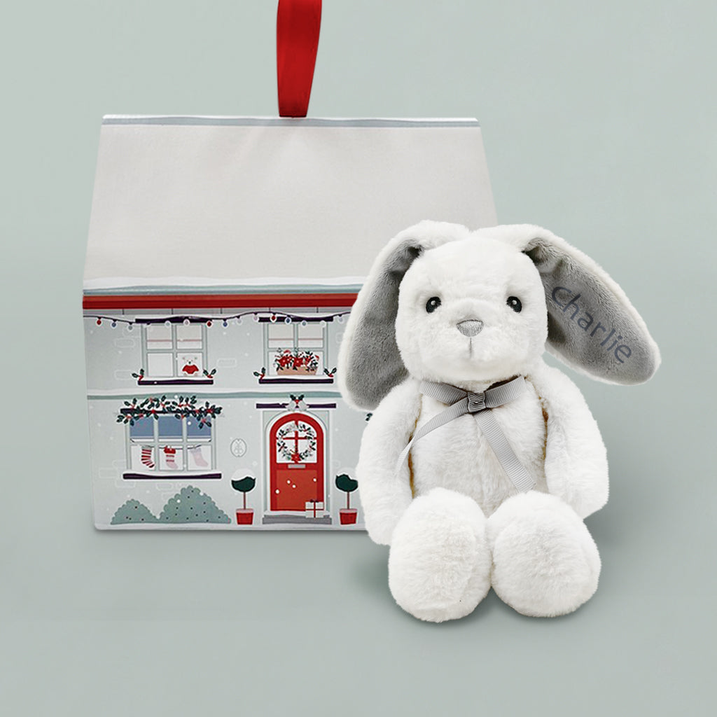 Personalised Baby First Christmas Gift Eco Bunny Soft Toy With Christmas Gift Box Red