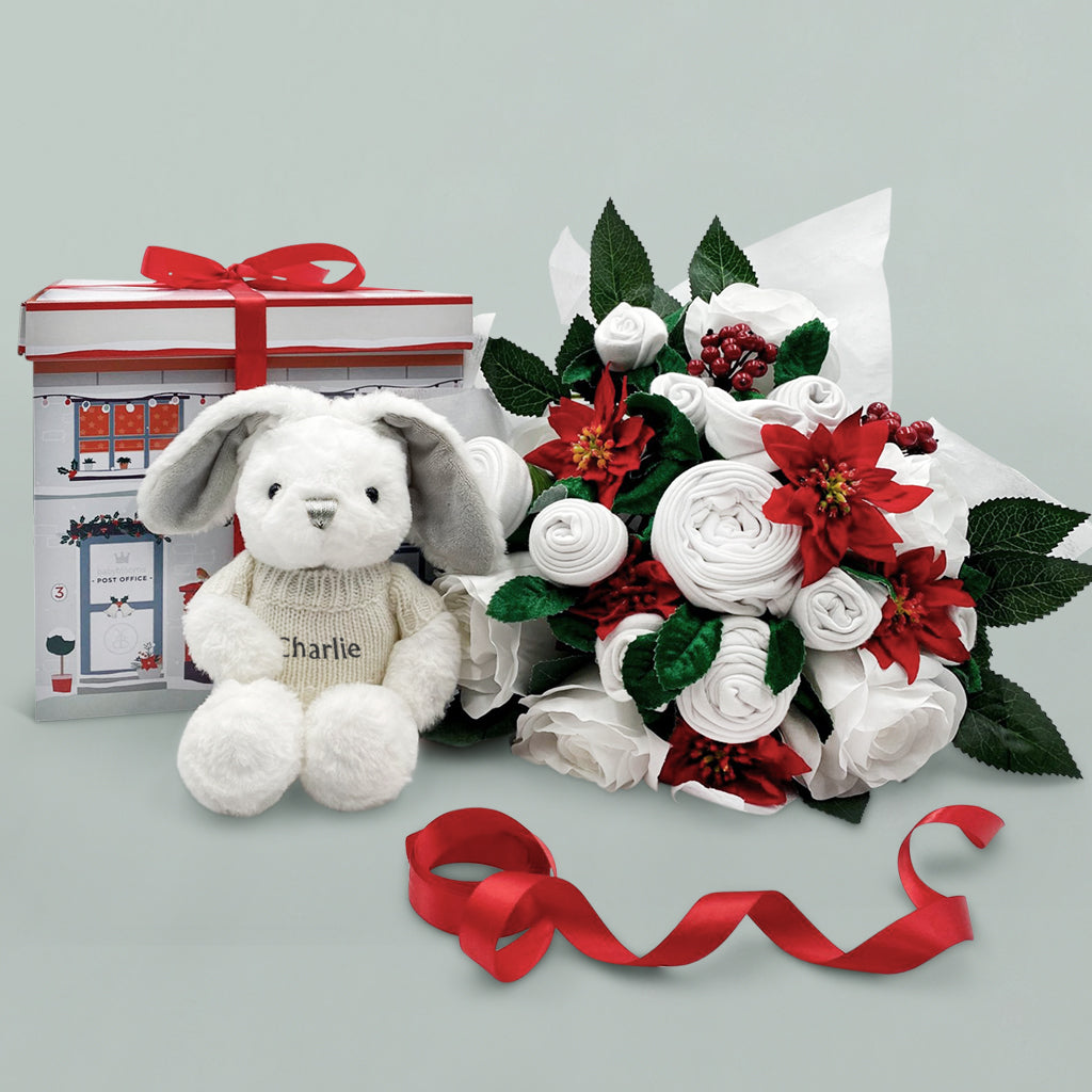 Baby Gift For Christmas Baby Clothes Bouquet With Personalised Teddy Bear