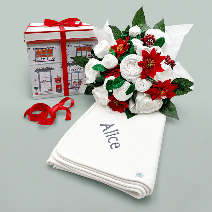 Newborn Baby Gift Idea For Christmas Baby Clothes Bouquet With Personalised Snuggle Blanket