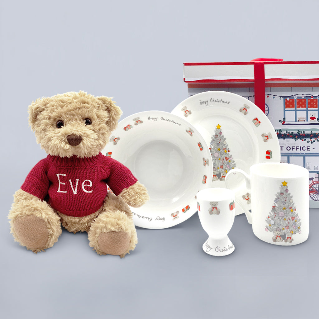 Babys First Christmas Gift With Teddy Bear And Bone China Breakfast Set