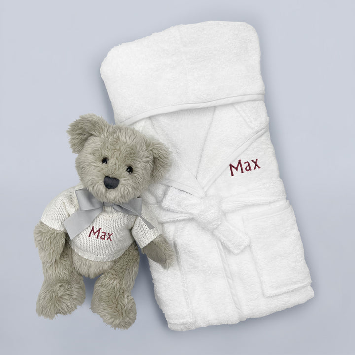 Personalised Christmas Berkeley Bear and Bathrobe Hamper, Red
