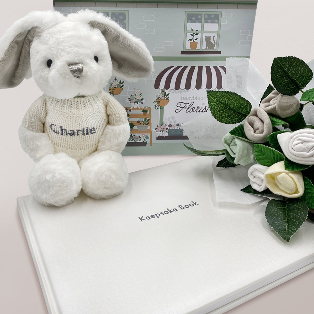Personalised Baby Blessings Keepsake Set with Little Grey Bunny