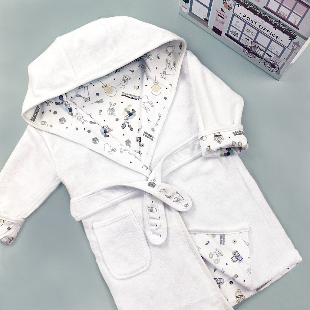 Little Bunny Bath and Bedtime Hamper, Grey - 1-2 Years with Printed Bathrobe