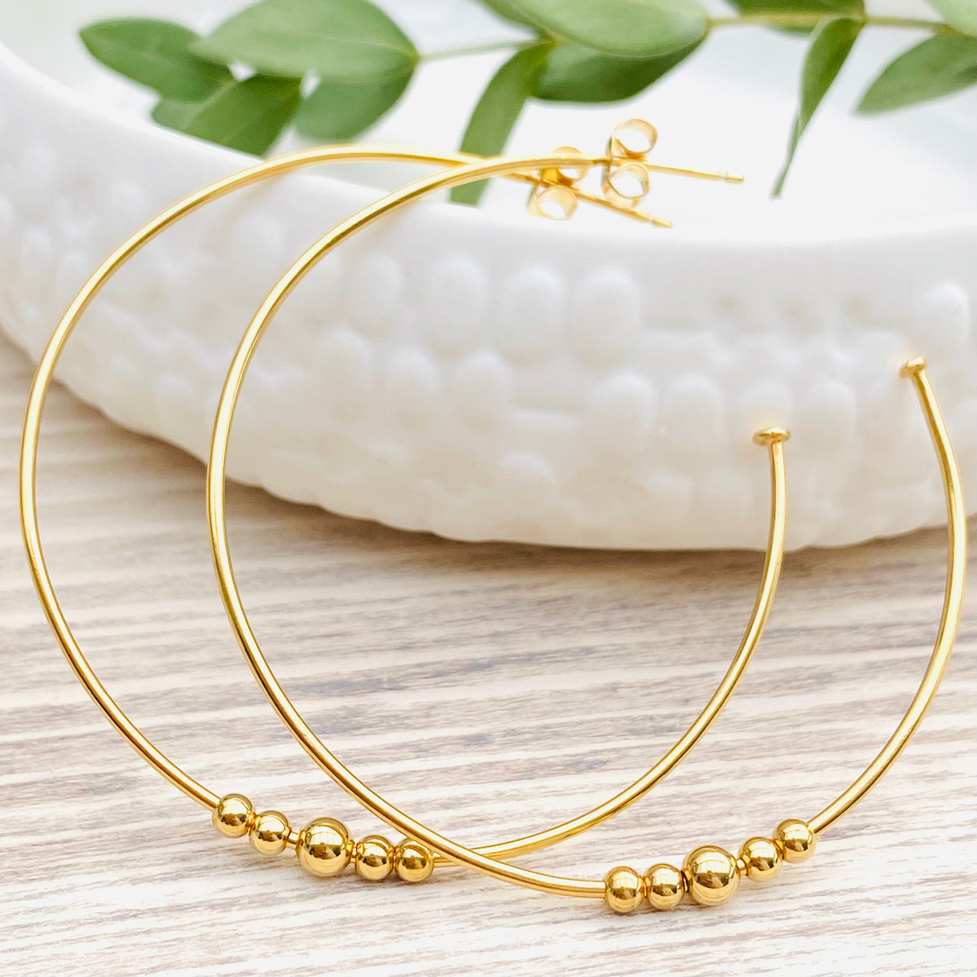 MayaH Jewellery Large Gold Vermeil Hoop Earrings with five 9ct Gold Beads