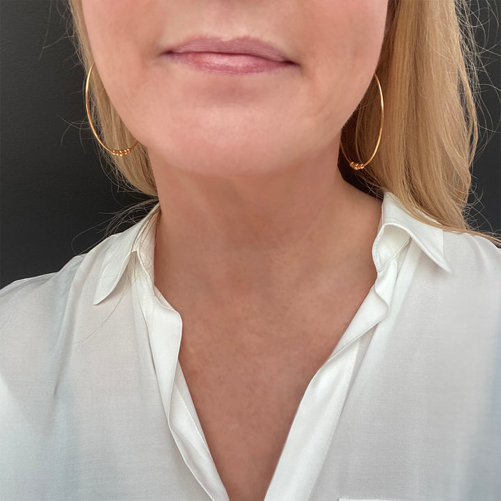 MayaH Jewellery Large Gold Vermeil Hoop Earrings with five 9ct Gold Beads