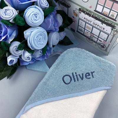 Baby Boy Gift Blue Baby Clothes Bouquet With Personalised Blue Baby Towel