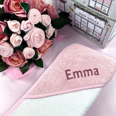 Baby Girl Gift Pink Baby Clothes Bouquet With Personalised Pink Baby Towel