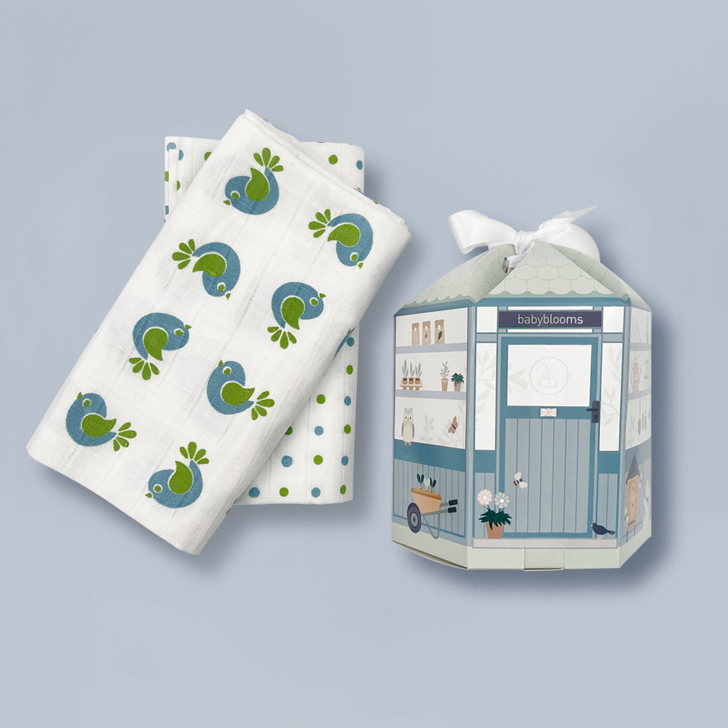 Muslin Swaddles Baby Gift Set, Blue