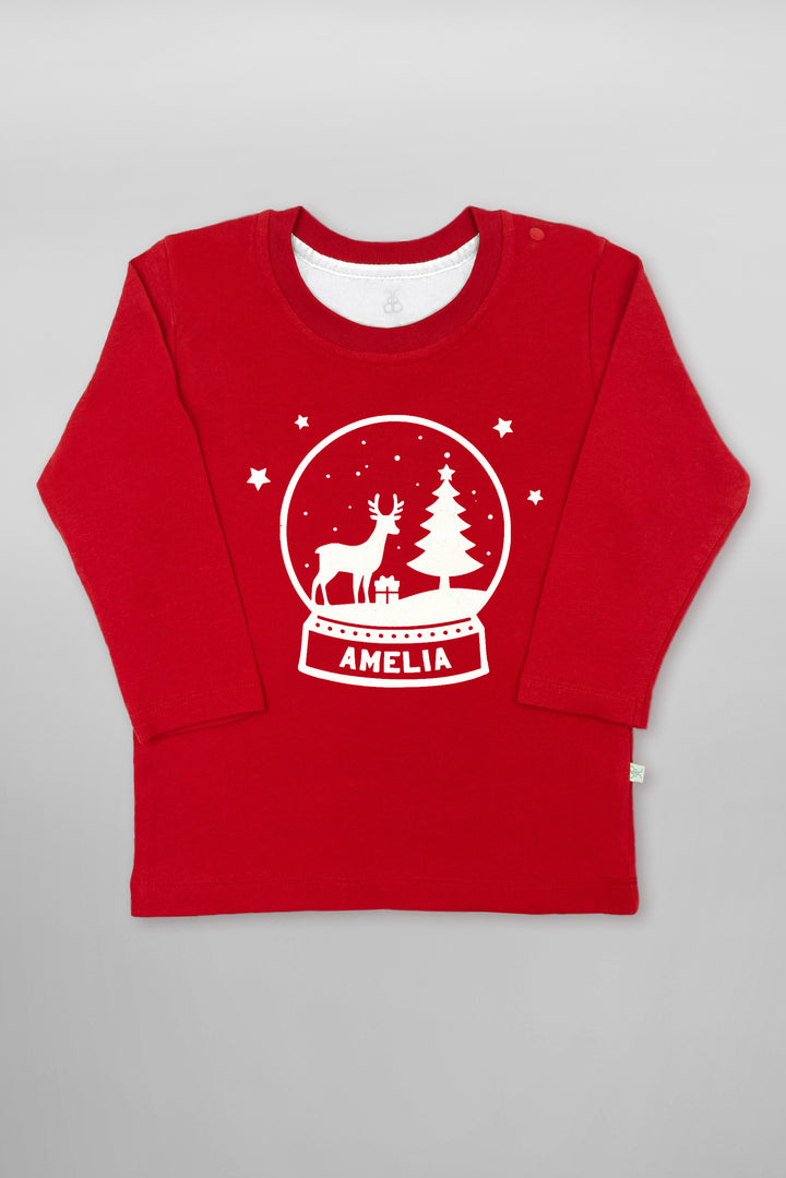 Babys First Christmas Personalised Christmas Snowglobe T Shirt