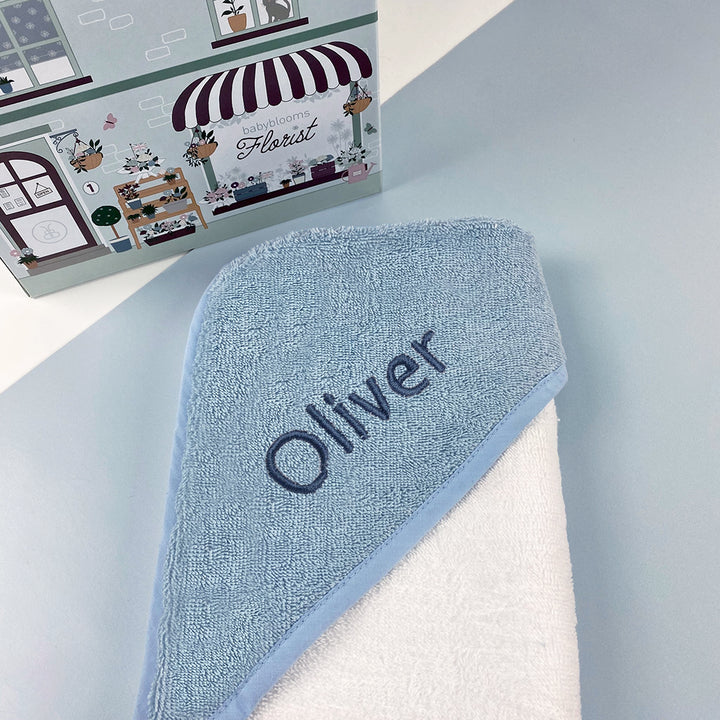Personalised Blue Hooded Baby Towel