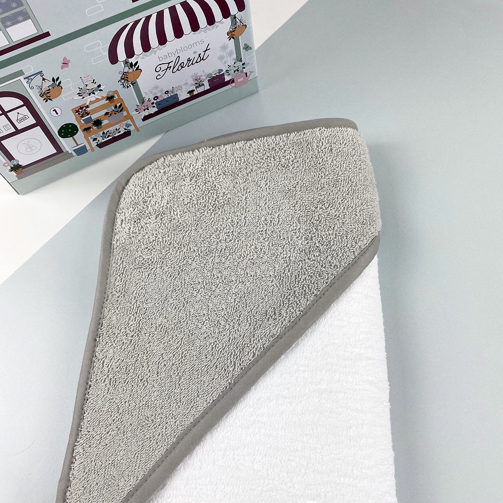 Grey and White Hooded Baby Towel