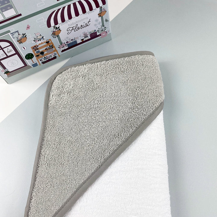 Grey and White Hooded Baby Towel
