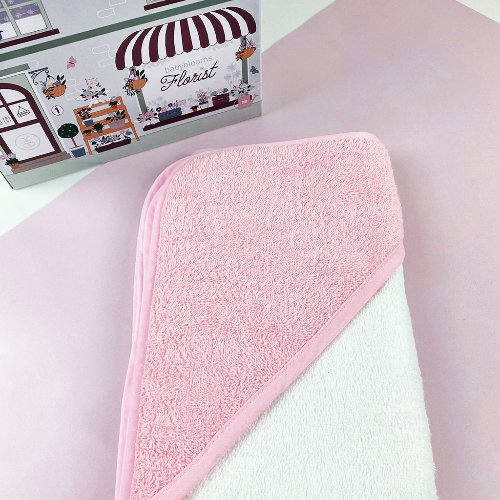 Pink and White Cotton Hooded Baby Towel