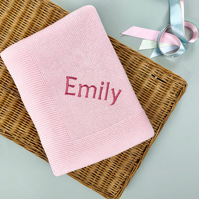 Personalised Knitted Baby Blanket Pink