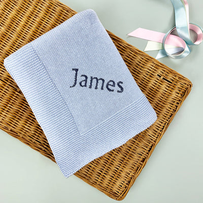 Personalised Knitted Baby Blanket Blue