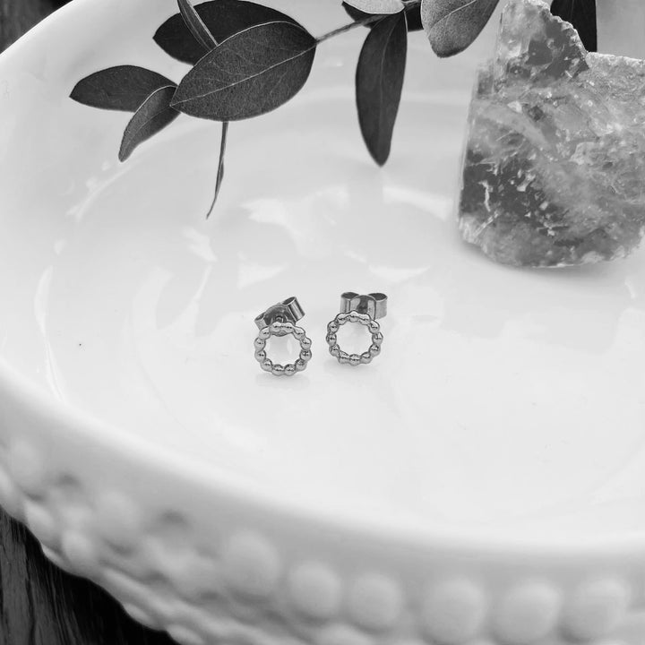 MayaH Jewellery Mini Beaded Circle Studs in Silver