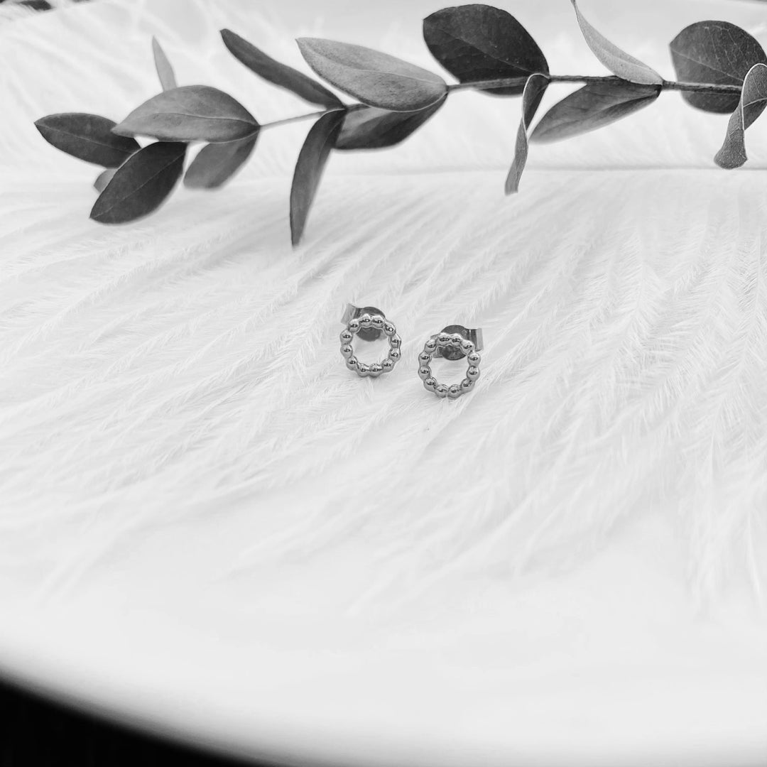 MayaH Jewellery Mini Beaded Circle Studs in Silver