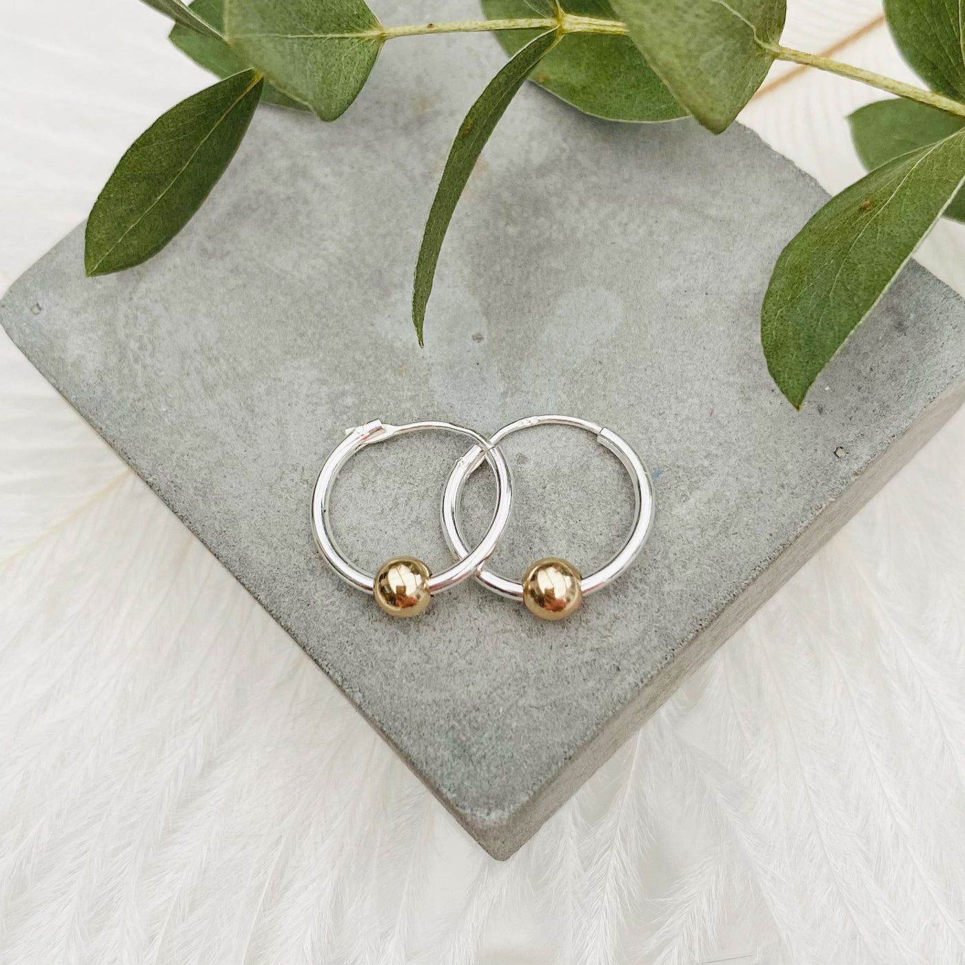 MayaH Jewellery Silver Hoops with Gold Bead